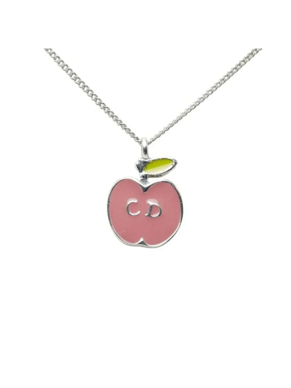 Dior Apple Motif Necklace Silver Pink Metal